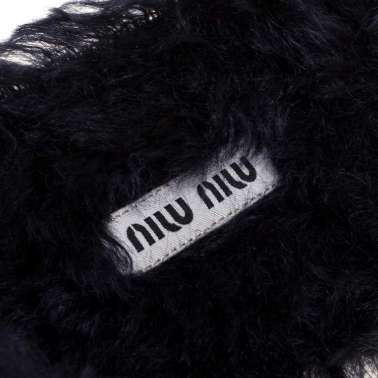 Pre Owned Miu Miu Navy Blue Faux Fur Eco Shearling Flat Slides Size 36.5