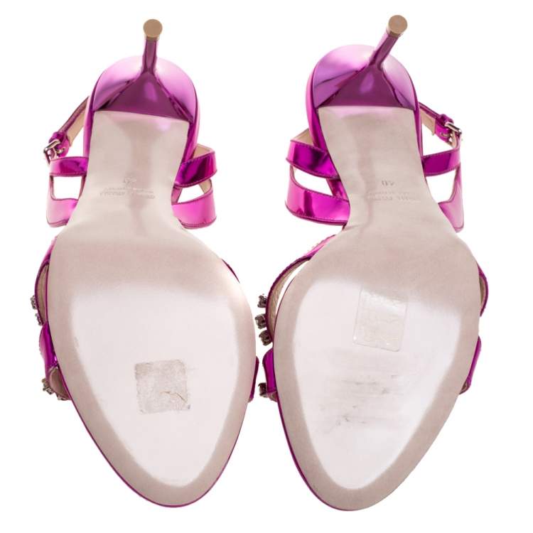 مملوكة مسبقًا Miu Miu Purple Leather Crystal Embellished Slingback Sandals Size 40