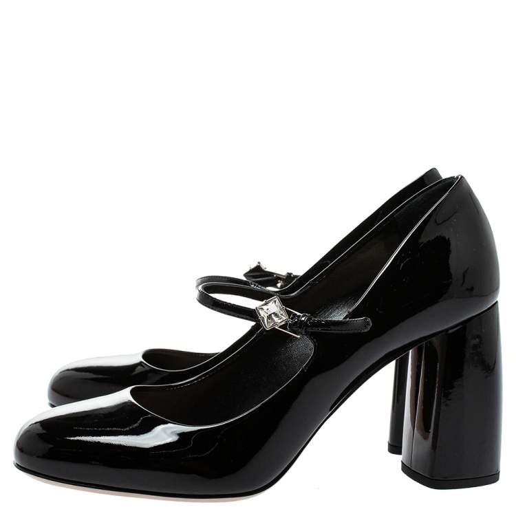 Pre Owned Miu Miu Black Patent Leather Mary Jane  Pumps Size 37