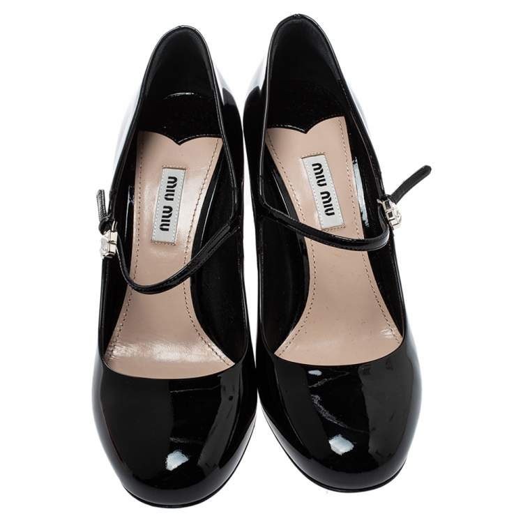 Pre Owned Miu Miu Black Patent Leather Mary Jane  Pumps Size 37