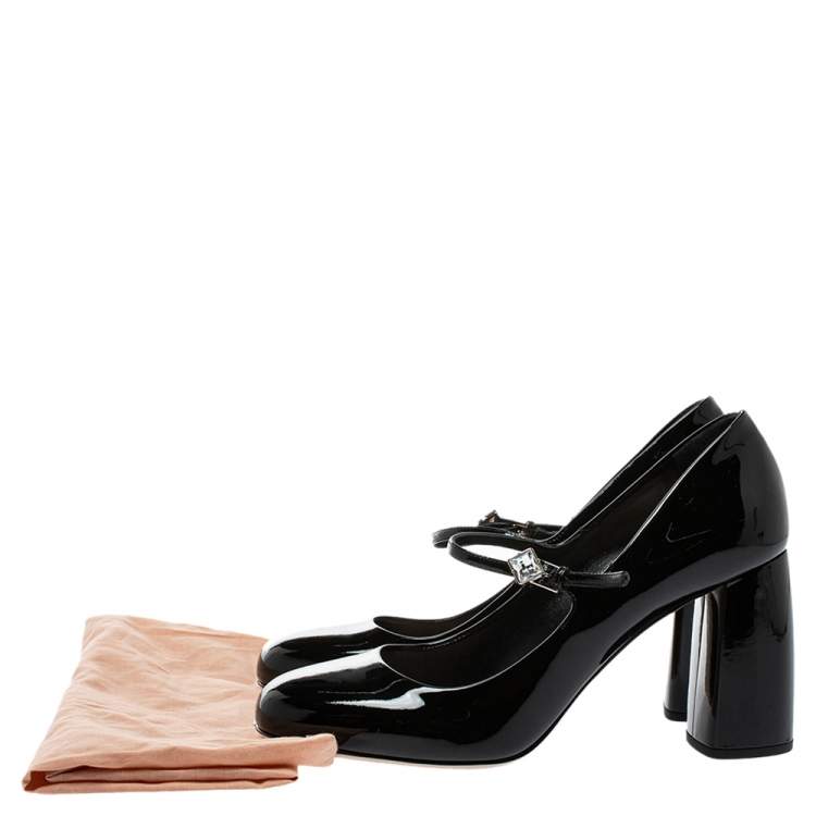 Pre Owned Miu Miu Black Patent Leather Mary Jane  Pumps Size 37