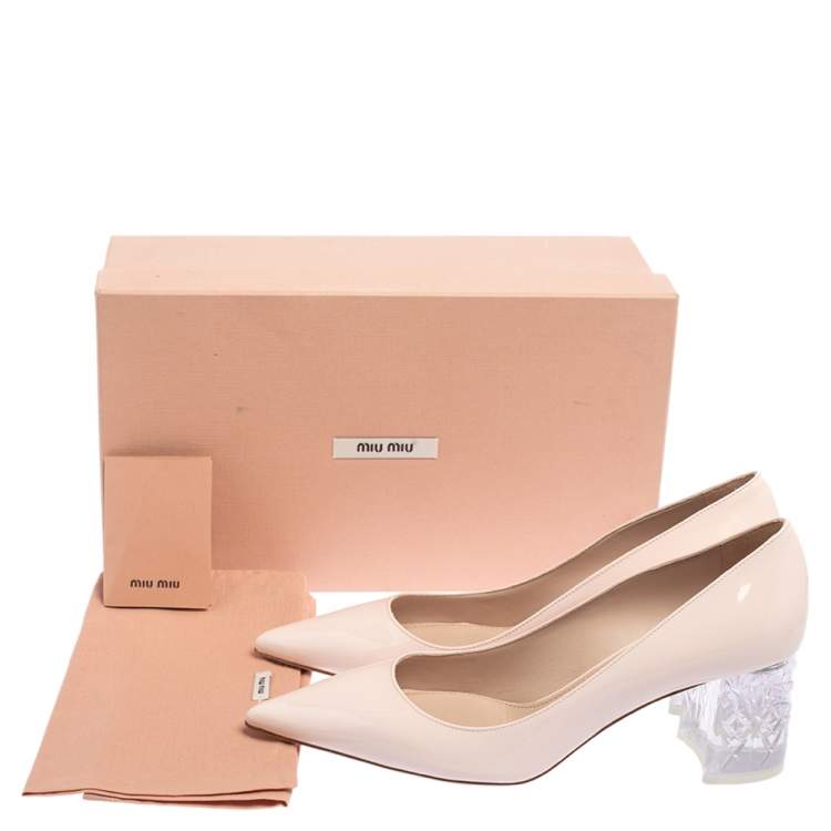 Pre Owned Miu Miu Pink Patent Leather Pointed Toe Block Heel Pumps Size 37.5