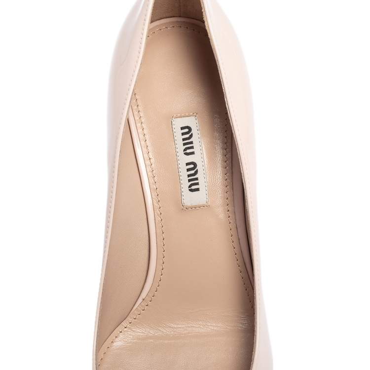 Pre Owned Miu Miu Pink Patent Leather Pointed Toe Block Heel Pumps Size 37.5