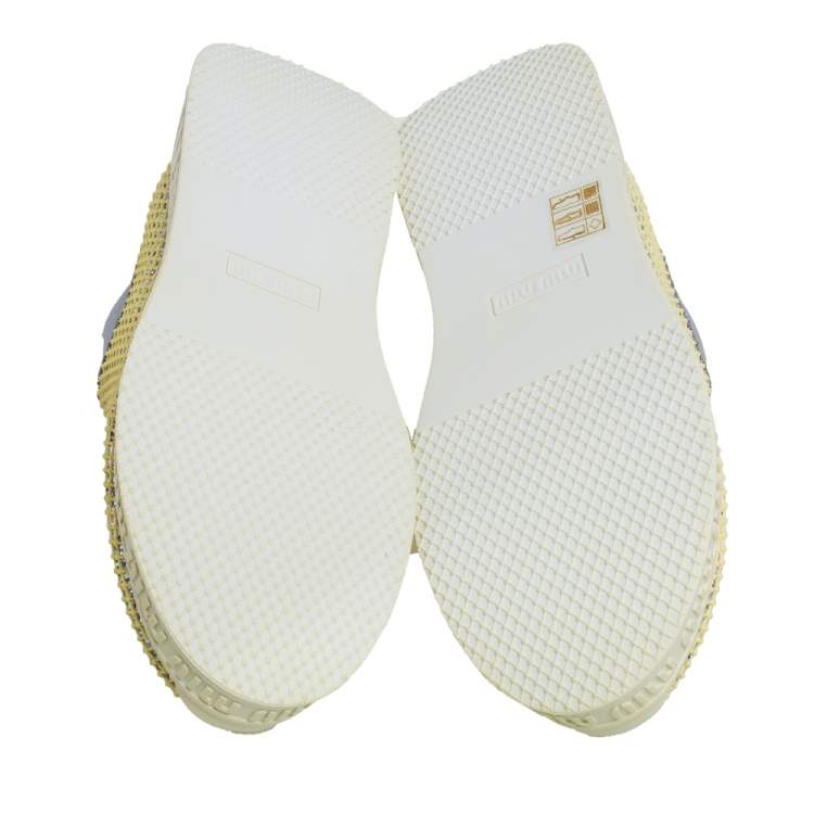 Pre Owned Miu Miu Yellow Mesh Crystal Embellished Slip On Sneakers Size 37