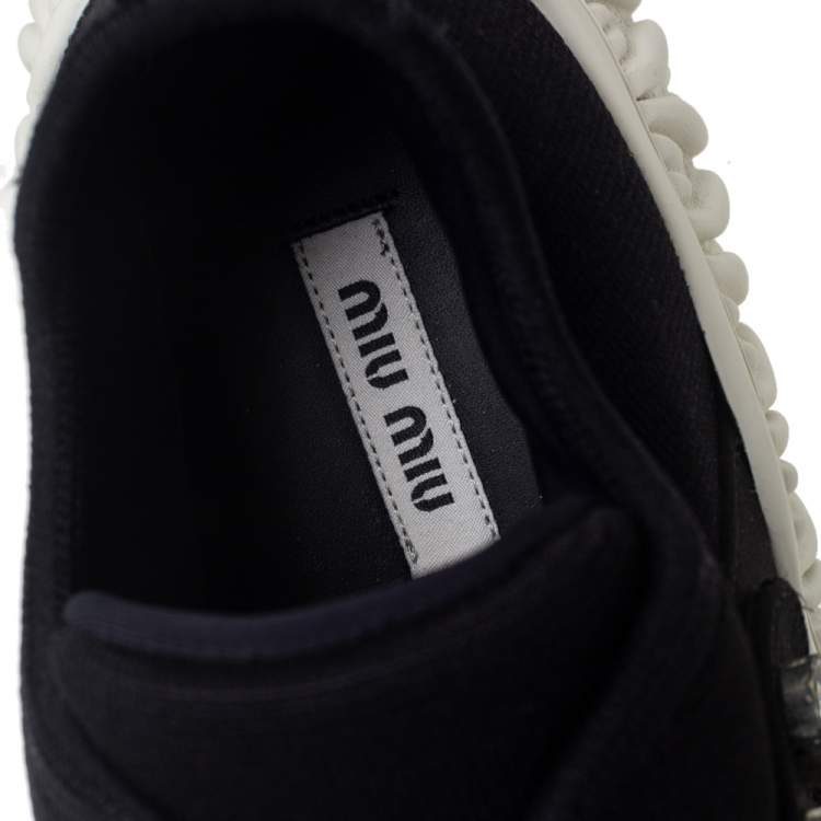 Pre Owned Miu Miu Black Fabric Crystal Embellished Slip On Sneakers Size 39