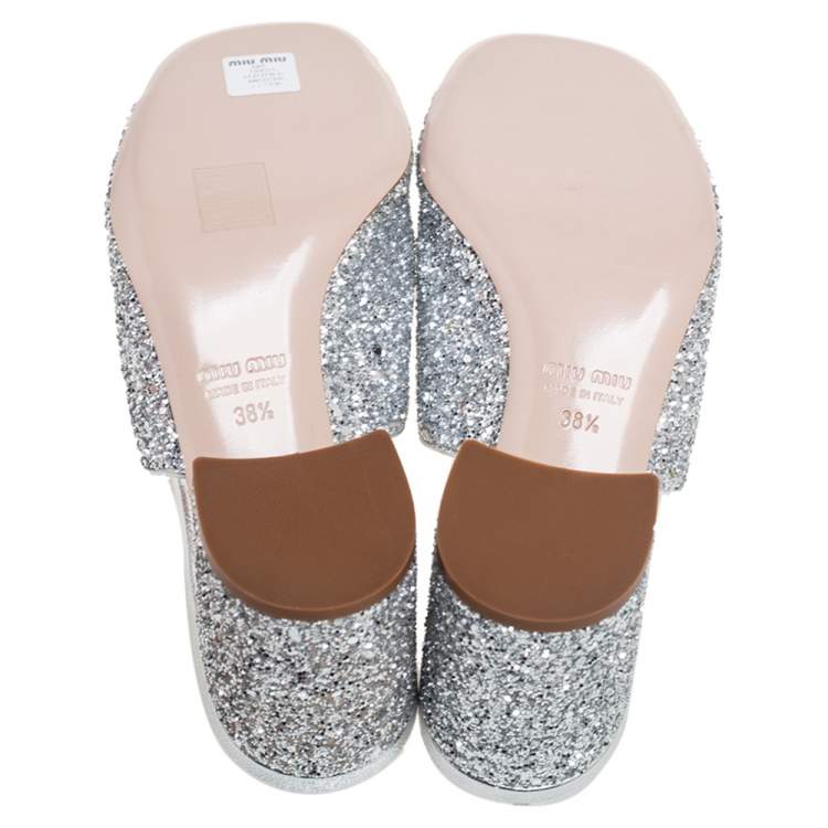 مملوكة مسبقًا Miu Miu Coarse Glitter Crystal Embellished Mules Sandals Size 38.5