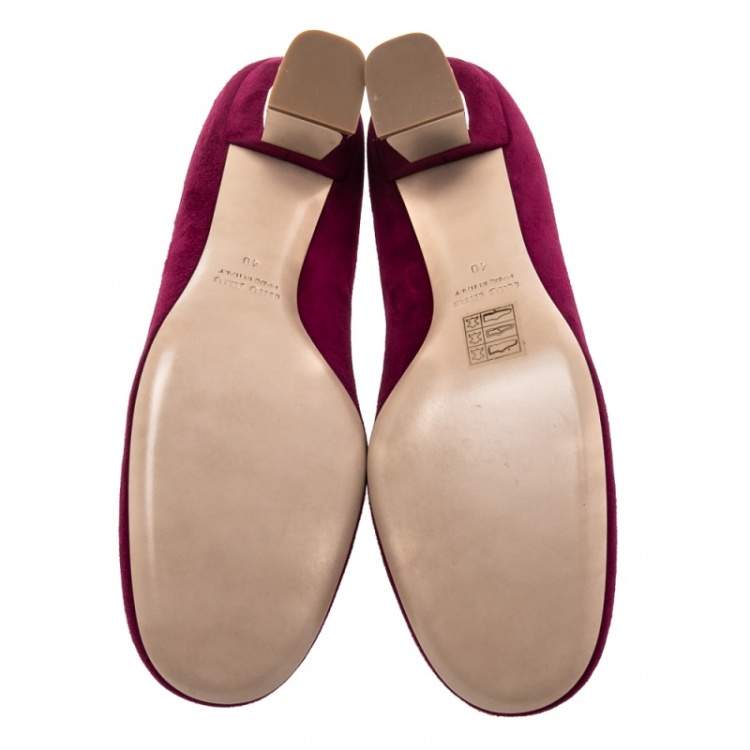 مملوكة مسبقًا Miu Miu Fuchsia Suede Crystal Embellished Block Heel Pumps Size 40