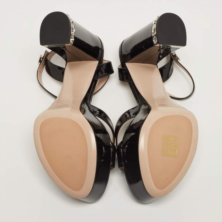 Pre Owned Miu Miu Black Patent Leather Platform Ankle Strap Sandals Size 38.5