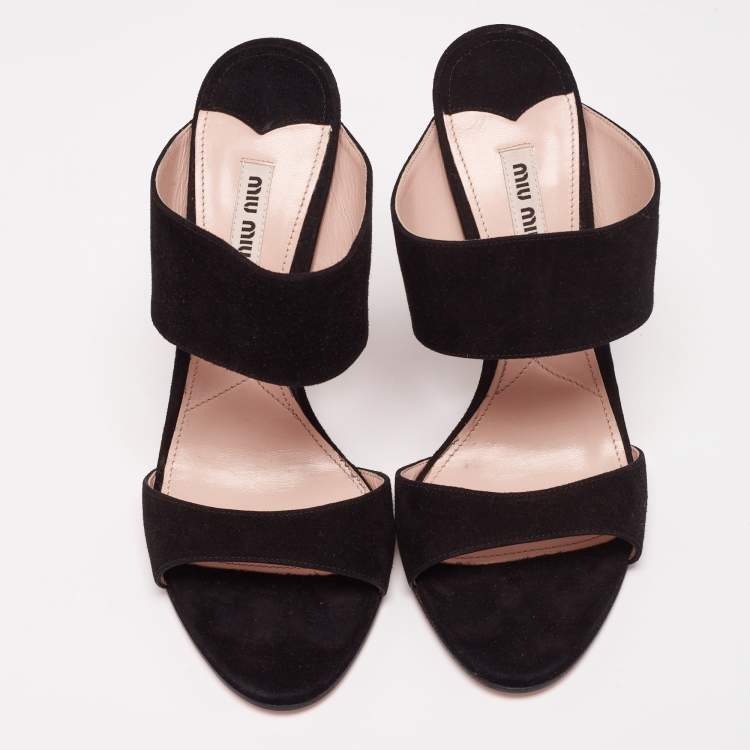 Pre Owned Miu Miu Black Suede Banded Sandals Size 40.5
