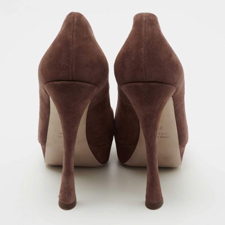 Pre Owned Miu Miu Dusty Pink Suede Platform Pumps Size 38.5