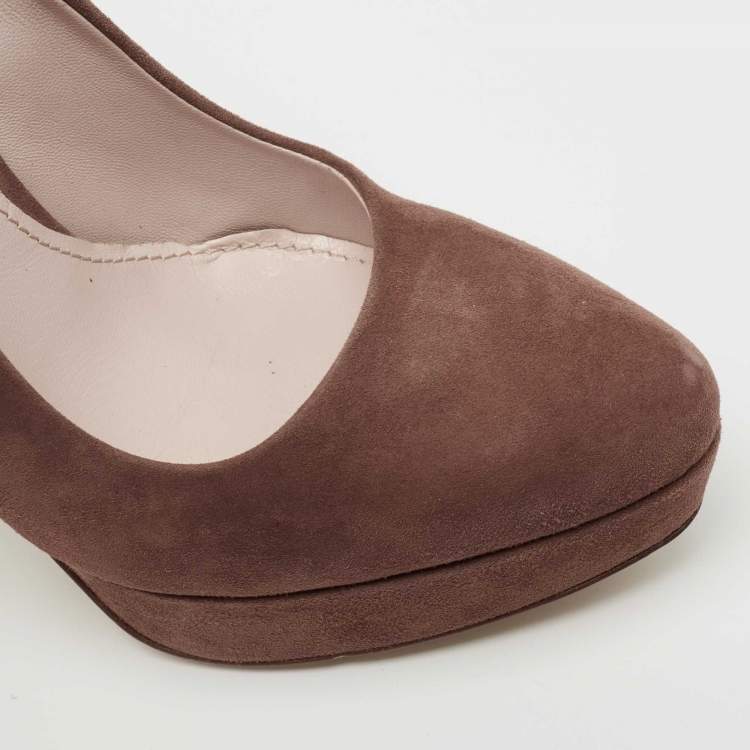 Pre Owned Miu Miu Dusty Pink Suede Platform Pumps Size 38.5