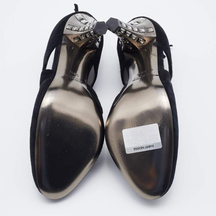 Pre Owned Miu Miu Black Suede Crystal Embellished Heel Pumps Size 36.5