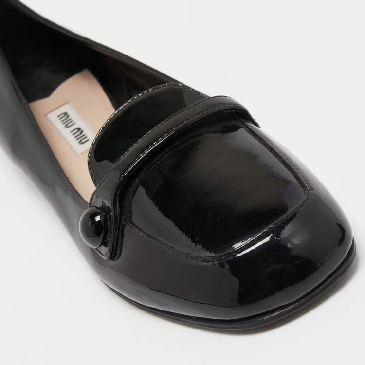 Pre Owned Miu Miu Black Patent Leather Slip On Loafers Size 36
