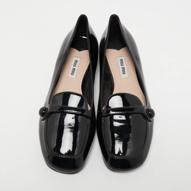 Pre Owned Miu Miu Black Patent Leather Slip On Loafers Size 36