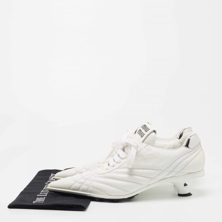 Pre Owned Miu Miu White Leather Pointed Toe Sneaker Pumps Size 40
