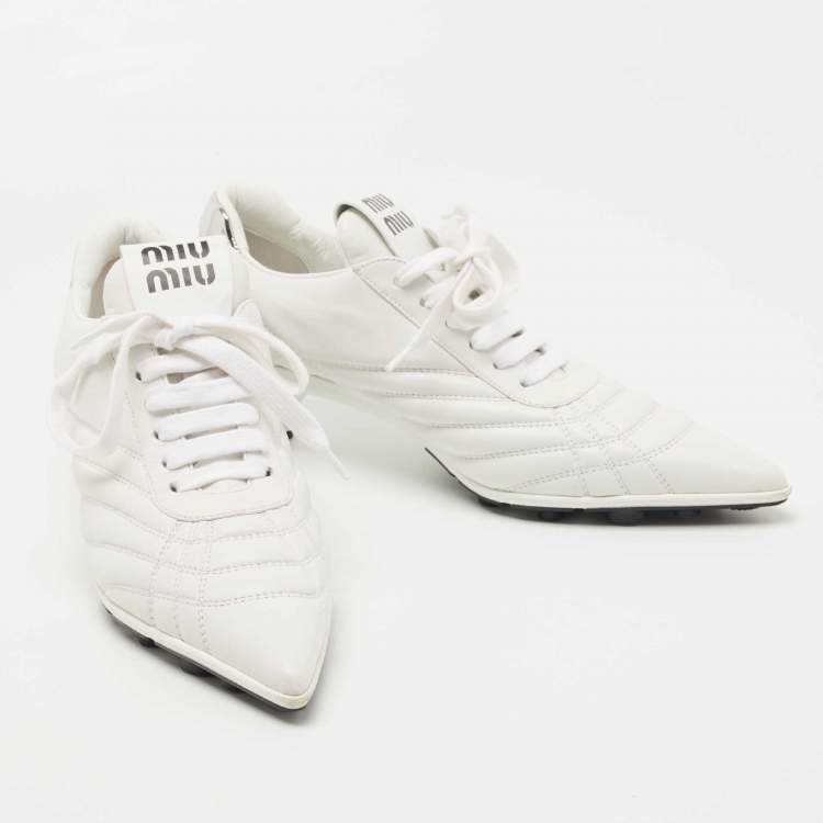 Pre Owned Miu Miu White Leather Pointed Toe Sneaker Pumps Size 40