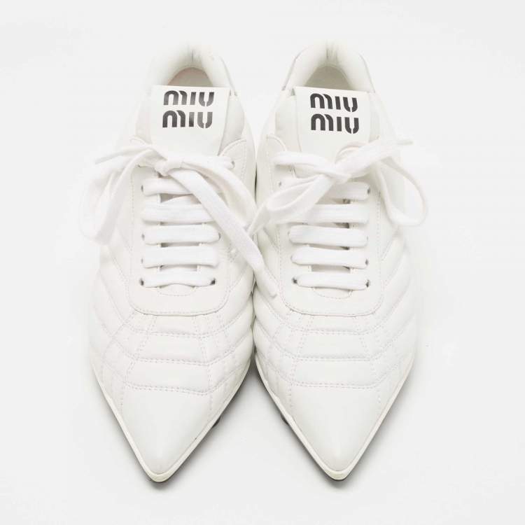 Pre Owned Miu Miu White Leather Pointed Toe Sneaker Pumps Size 40