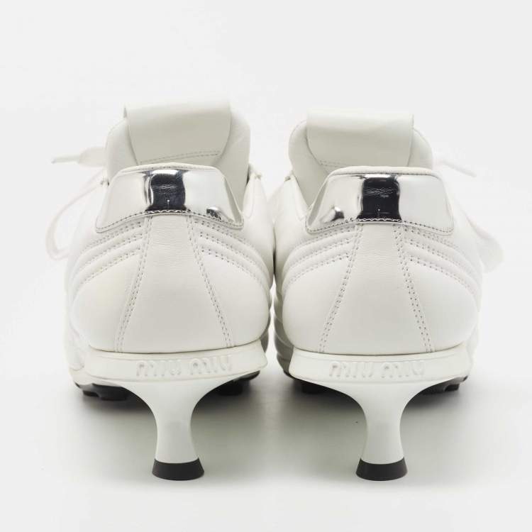 Pre Owned Miu Miu White Leather Pointed Toe Sneaker Pumps Size 40