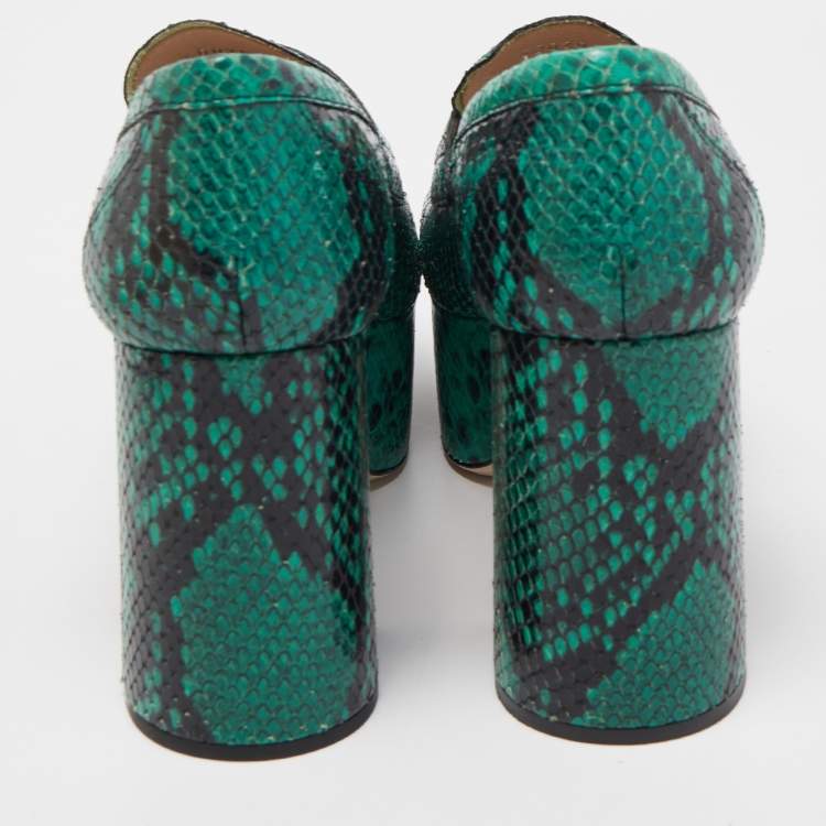 Pre Owned Miu Miu Green Python Leather Embossed Platform Pumps Size 39 