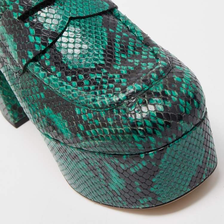 Pre Owned Miu Miu Green Python Leather Embossed Platform Pumps Size 39 