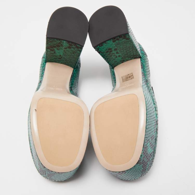 Pre Owned Miu Miu Green Python Leather Embossed Platform Pumps Size 39 
