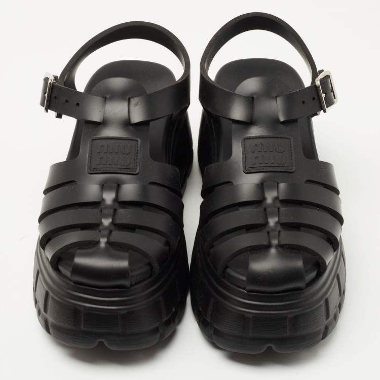 Pre Owned Miu Miu Black Rubber Eva Platform Sandals Size 39