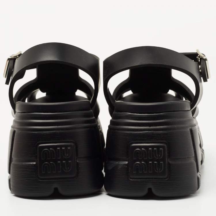 Pre Owned Miu Miu Black Rubber Eva Platform Sandals Size 39