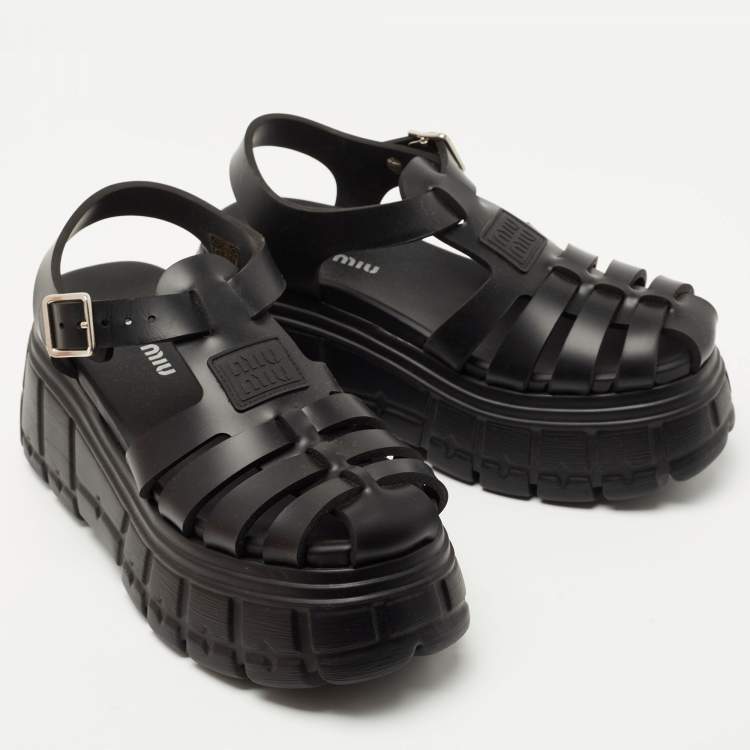 Pre Owned Miu Miu Black Rubber Eva Platform Sandals Size 39