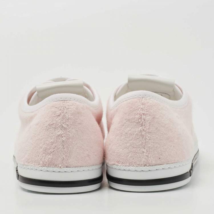 Pre Owned Miu Miu White/Pink Leather and Fabric Lace Up Sneakers Size 39.5