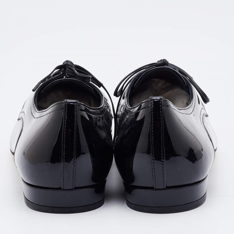 Pre Owned Miu Miu Black Patent Leather Lace Up Derby Size 38.5