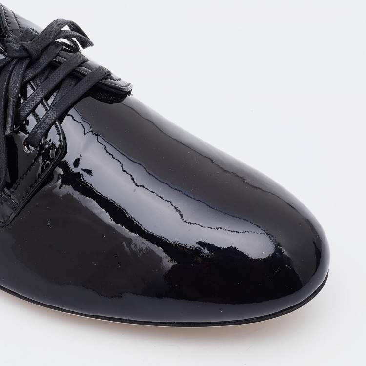 Pre Owned Miu Miu Black Patent Leather Lace Up Derby Size 38.5