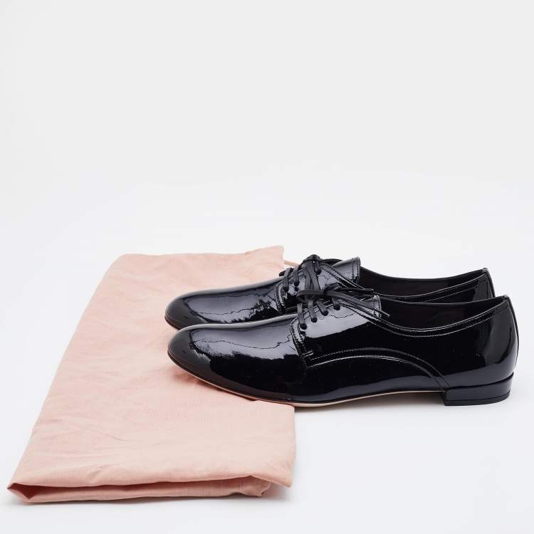 Pre Owned Miu Miu Black Patent Leather Lace Up Derby Size 38.5