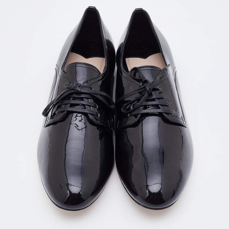 Pre Owned Miu Miu Black Patent Leather Lace Up Derby Size 38.5