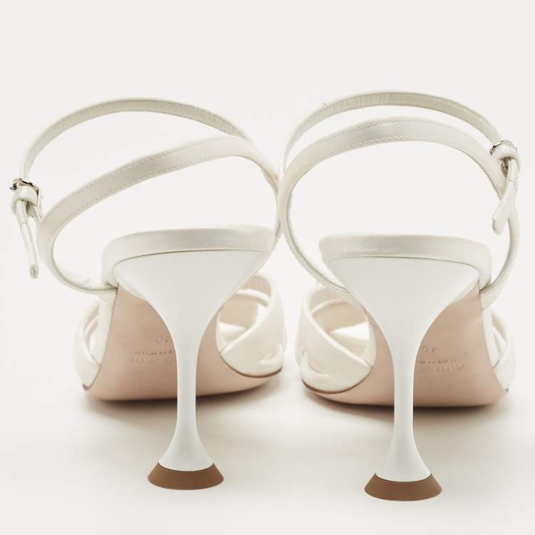 Pre Owned Miu Miu White Satin Beads Embellished Bow Ankle Strap Sandals Size 40