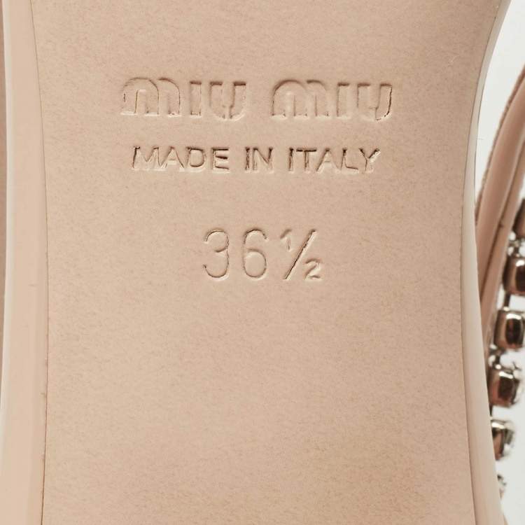 Pre Owned Miu Miu Beige Patent Leather and PVC Crystal Embellished Slingback Pumps Size 36.5