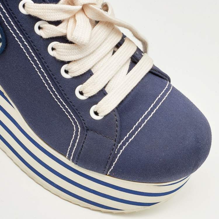 Pre Owned Miu Miu Navy Blue Denim Gabardine Platform Sneakers Size 39
