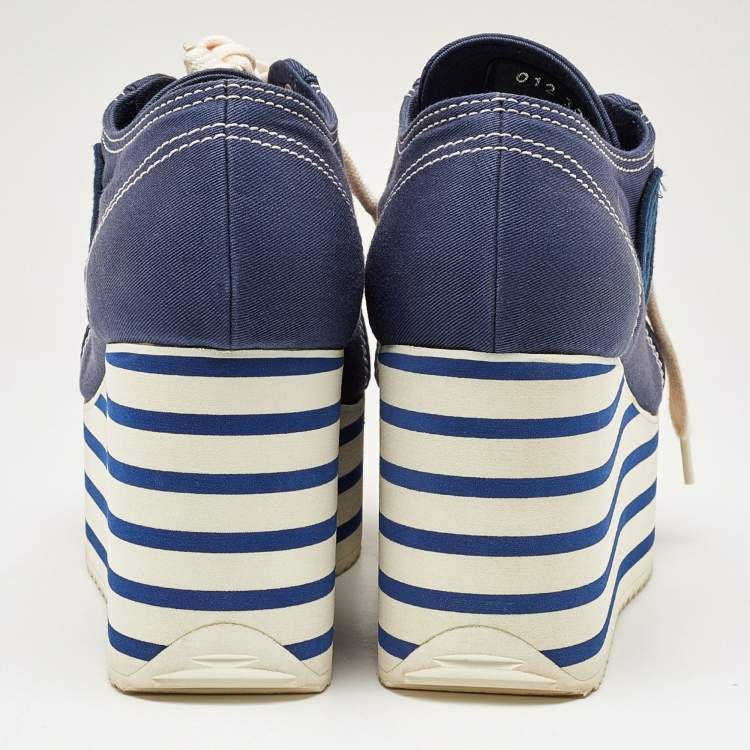 Pre Owned Miu Miu Navy Blue Denim Gabardine Platform Sneakers Size 39