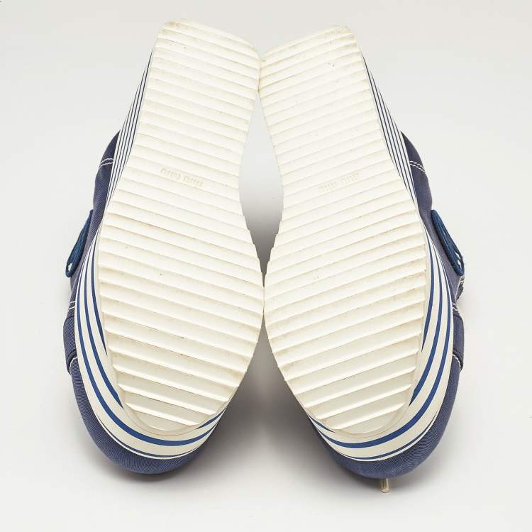 Pre Owned Miu Miu Navy Blue Denim Gabardine Platform Sneakers Size 39
