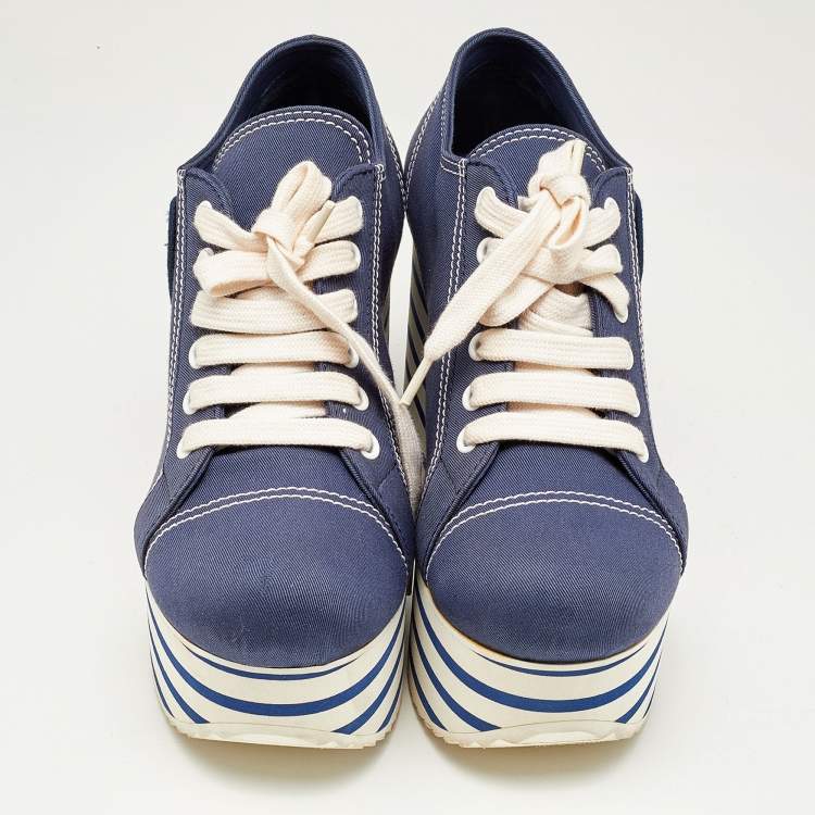 Pre Owned Miu Miu Navy Blue Denim Gabardine Platform Sneakers Size 39