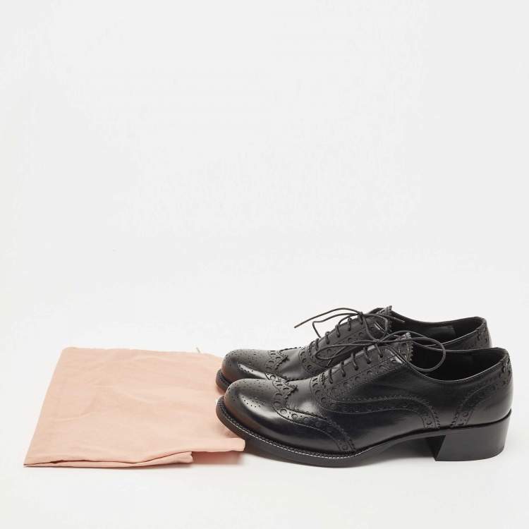 Pre Owned Miu Miu Black Brogue Leather Oxfords Size 39