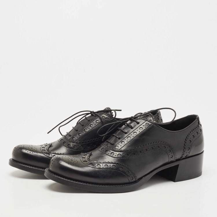 Pre Owned Miu Miu Black Brogue Leather Oxfords Size 39