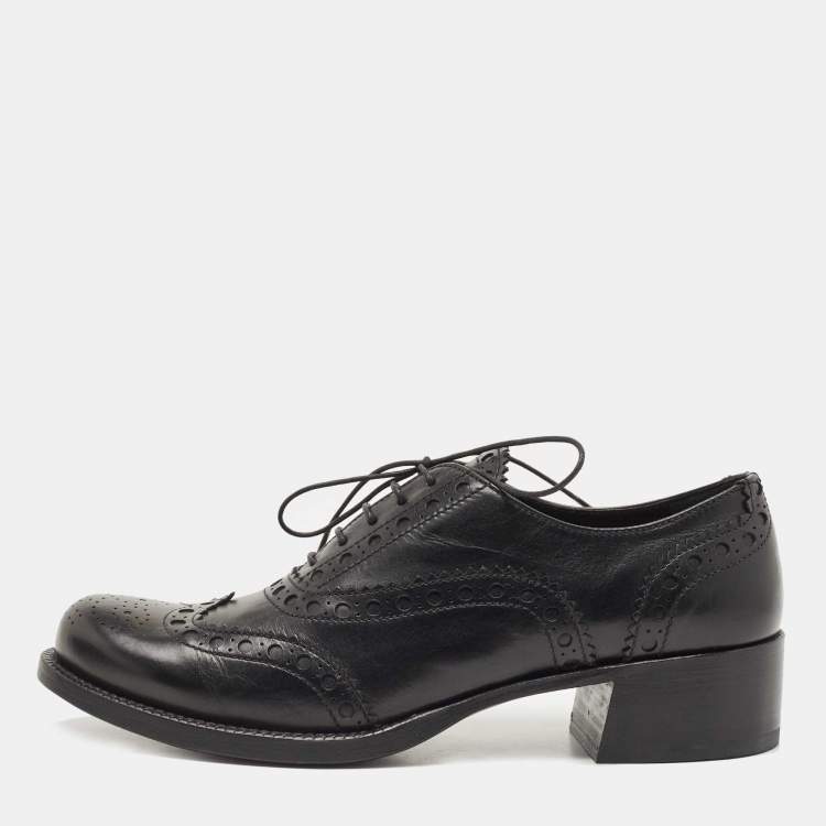 Pre Owned Miu Miu Black Brogue Leather Oxfords Size 39
