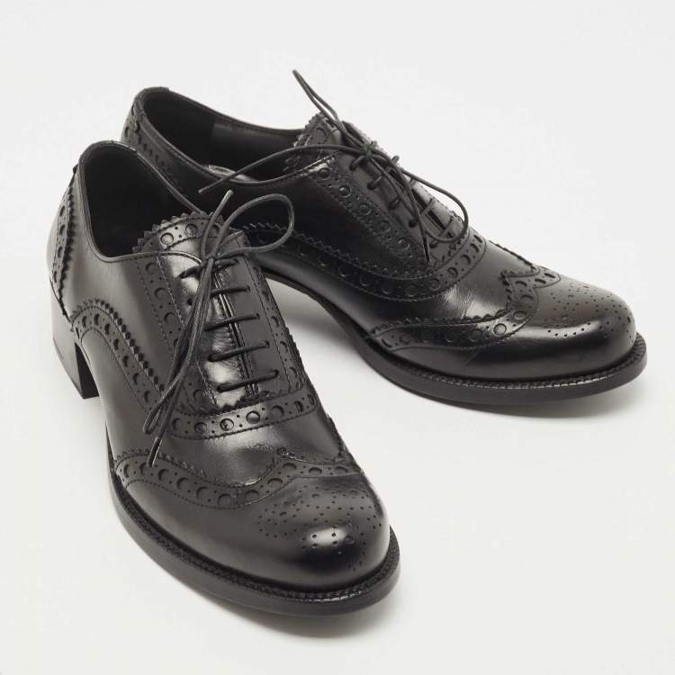 Pre Owned Miu Miu Black Brogue Leather Oxfords Size 39
