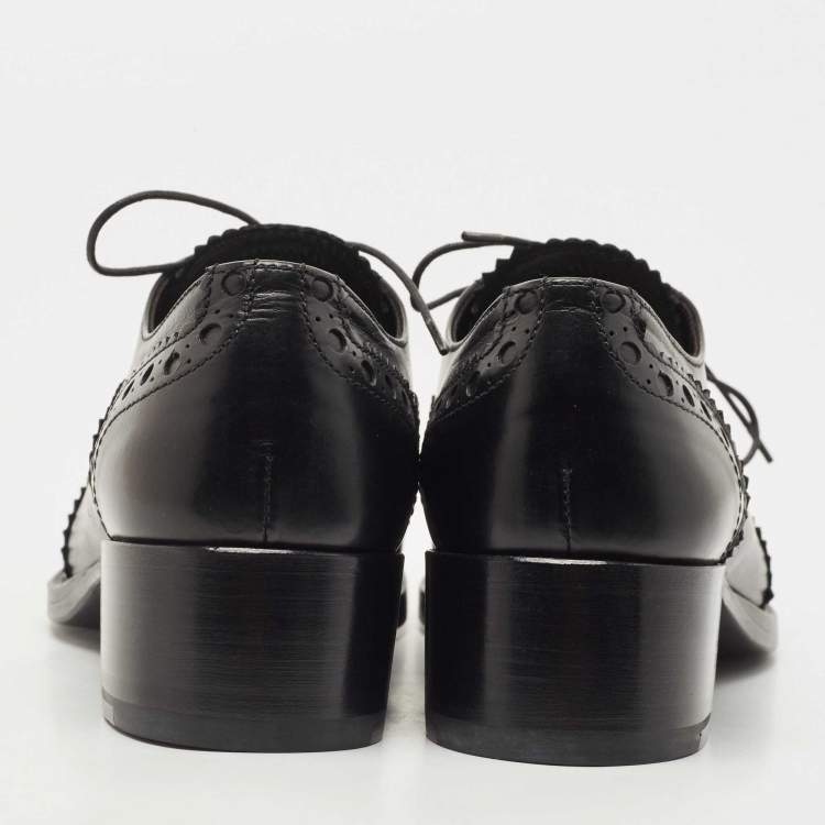 Pre Owned Miu Miu Black Brogue Leather Oxfords Size 39