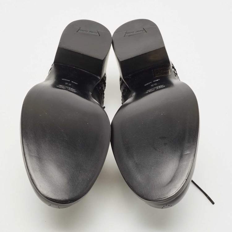Pre Owned Miu Miu Black Brogue Leather Oxfords Size 39