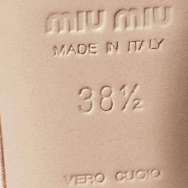 Pre Owned Miu Miu Beige Satin Crystal Embossed Ankle Strap Sandals Size 38.5