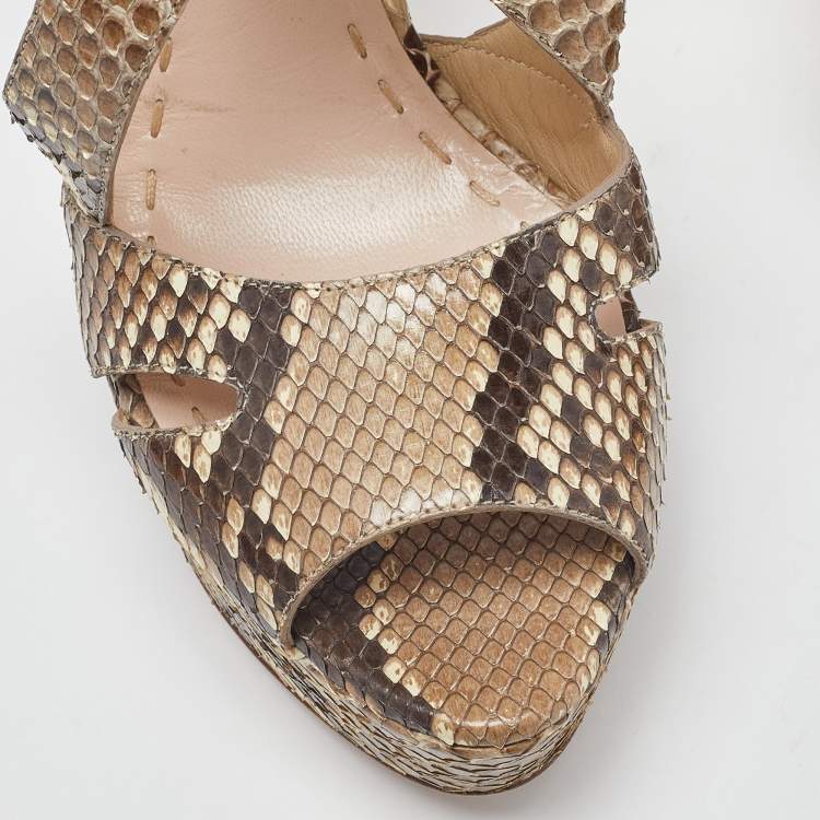 Pre Owned Miu Miu Two Tone Python Ankle Strap Platform Sandals Size 39.5