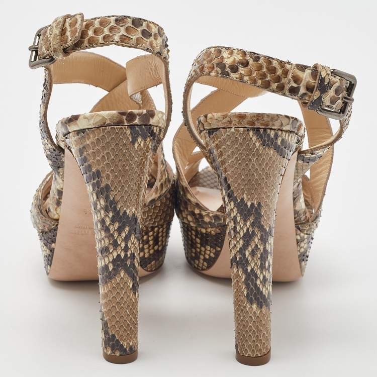 Pre Owned Miu Miu Two Tone Python Ankle Strap Platform Sandals Size 39.5