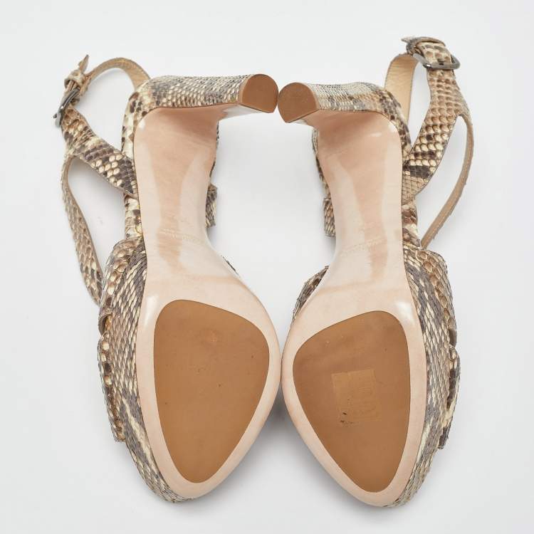 Pre Owned Miu Miu Two Tone Python Ankle Strap Platform Sandals Size 39.5