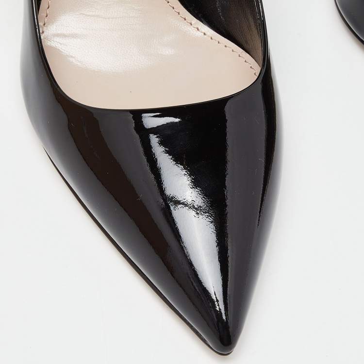 Pre Owned Miu Miu Black Patent Leather Pointed Toe Kitten Heel Pumps Size 38.5